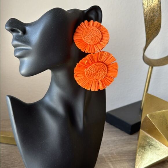 Bohemian statement orange earrings A343 - Picture 4 of 4
